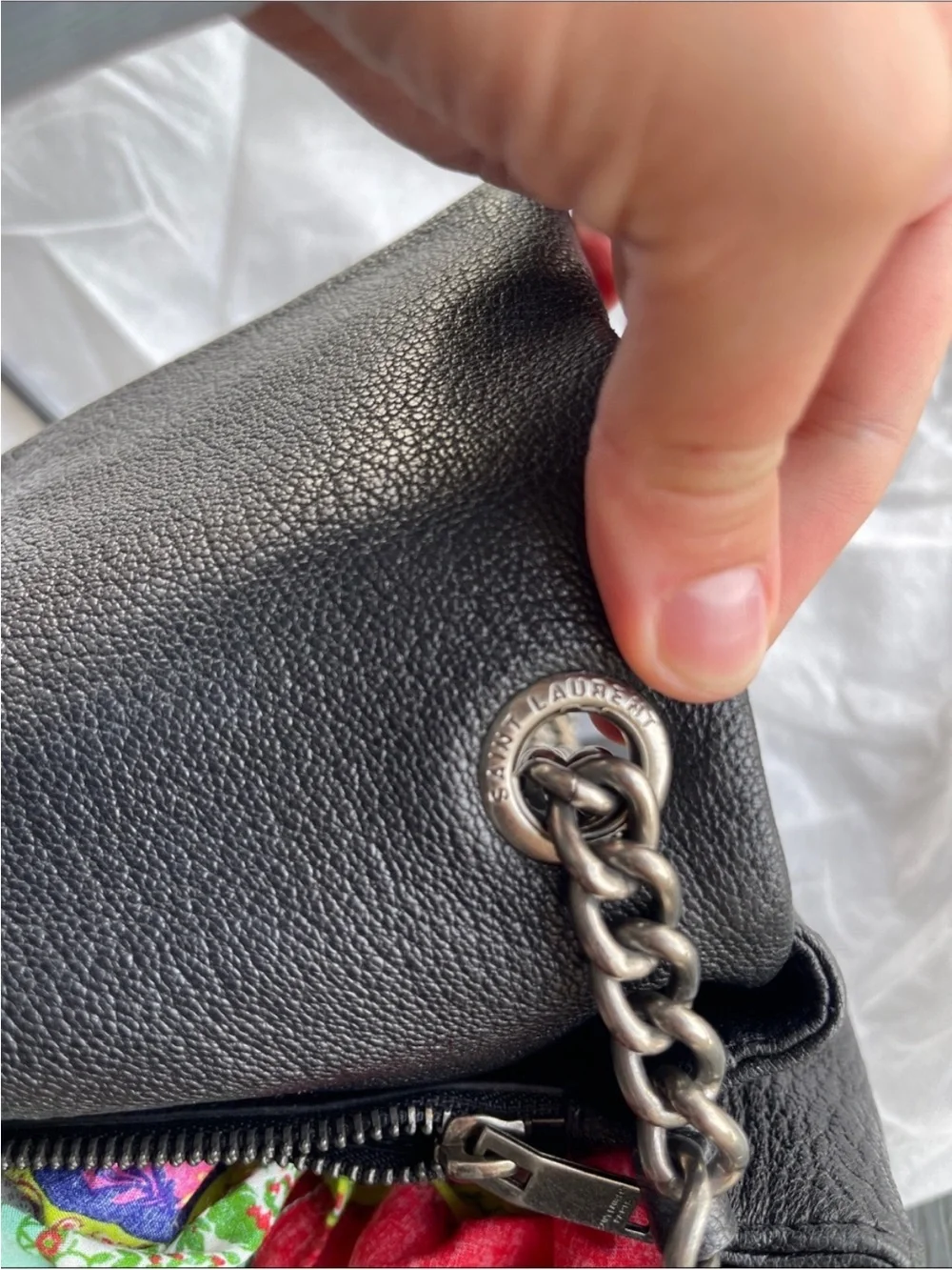 Saint Laurent Black Leather YSL Monogram Shoulder Bag
